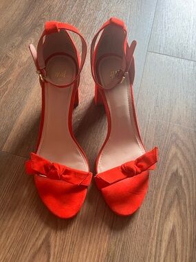H&M Bright Red Knotted Ankle-Strap Block Heels size 40, gently worn once only